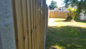 Close-up of the wooden fence panels we use on our fences.